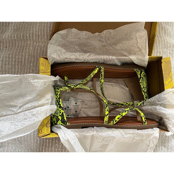 Mix No 6 Highlighter Yellow Snake Print Sandals 10M - Picture 7 of 10